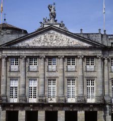 Rajoy Palace, now the Town Hall of Santiago de Compostela, built by Carlos Lemaur, the sculpture…