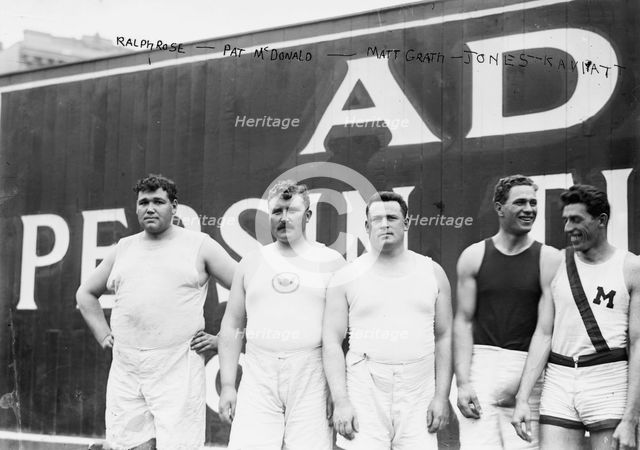 Ralph Rose, Pat McDonald, Matt Grath, Jones, Kaviatt [i.e., Kiviat], 1912. Creator: Bain News Service.