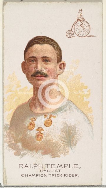 Ralph Temple, Cyclist, Champion Trick Rider, from World's Champions, Series 2 (N29) for Al..., 1888. Creator: Allen & Ginter.