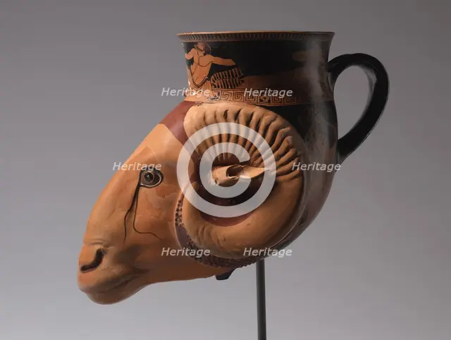 Ram-Head Rhyton, c. 480-470 BC. Creator: Brygos Painter (Greek).