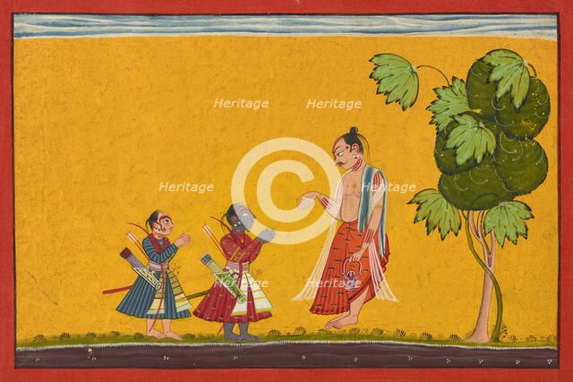 Rama and Lakshman with the sage Vishvamitra, from a Ramayana, ca. 1680-1690. Creator: Master of Style II of the 'Shangri' Ramayana.