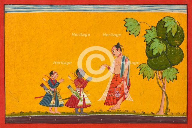 Rama and Lakshman with the sage Vishvamitra, from a Ramayana, ca. 1680-1690. Creator: Master of Style II of the 'Shangri' Ramayana.