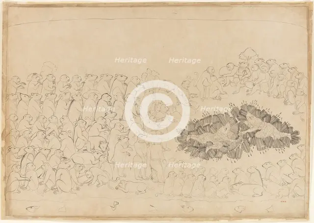 Rama and Lakshmana Overwhelmed by Arrows: Folio from the Siege of Lanka series, ca. 1725. Creator: Manaku.
