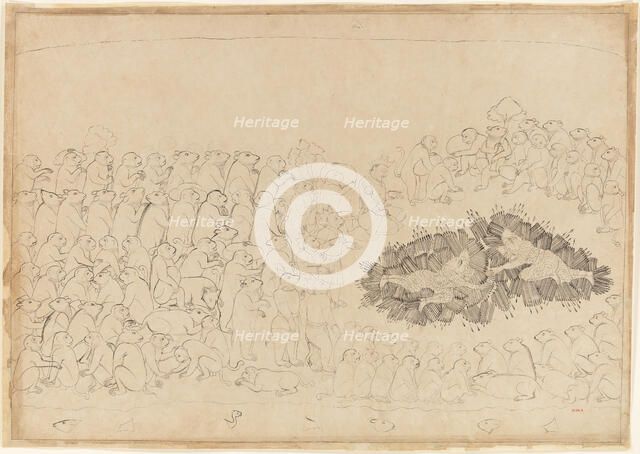Rama and Lakshmana Overwhelmed by Arrows: Folio from the Siege of Lanka series, ca. 1725. Creator: Manaku.