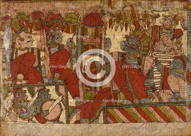 Rama and Lakshmana at Conference with Sugriva, the Simian King, and Companions..., c1850. Creator: Unknown.