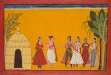 Rama and Sita Being Taken to the Priest to Fix the Wedding Date; page from the Ramayana..., c1700-17 Creator: Unknown