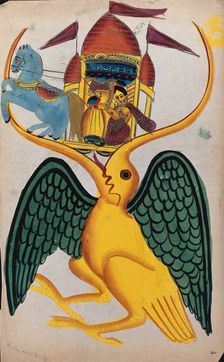Rama and Sita being carried in the beak of Jatayu, c1880. Creator: Unknown