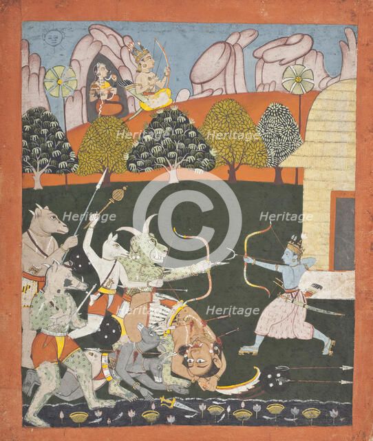 Rama Battling The Titans, Folio from a Ramayana (Adventures of Rama) (image 1 of 6), c1700. Creator: Unknown.