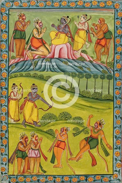Rama Kills Vali, Folio from the "Impey" Ramayana (Adventures of Rama), between c1770 and c1775. Creator: Unknown.