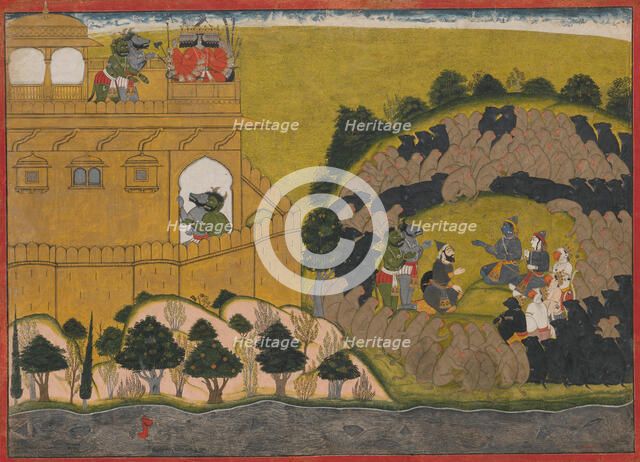 Rama Releases the Demon Spies Shuka and Sarana: Folio from the Siege of Lanka series , ca.1725. Creator: Manaku.