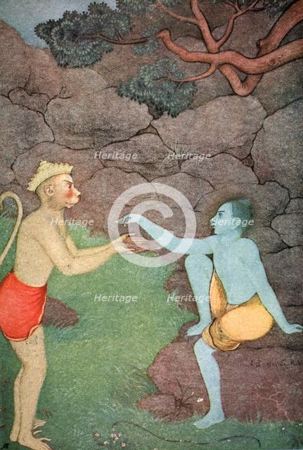 Rama sending his signet-ring to Sita, 1913.  Creator: K Venkatappa.