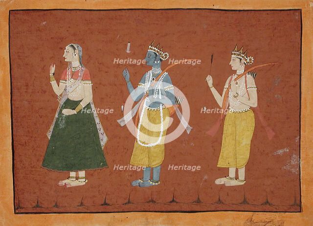 Rama, Sita, and Lakshmana, Folio from a Ramayana, between c1685 and c1690. Creator: Unknown.