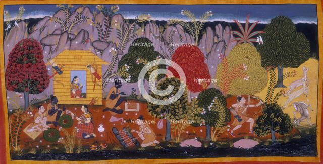 Rama, Sita, and Lakshmana in the forest, c1652. Creator: Sahibdin.