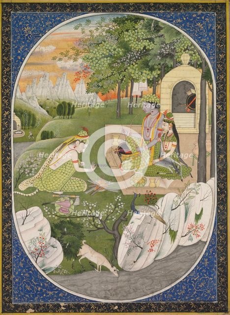 Rama, Sita and Lakshmana in the Forest, page from the Ramayana (Tales of God Rama), c. 1830. Creator: Unknown.