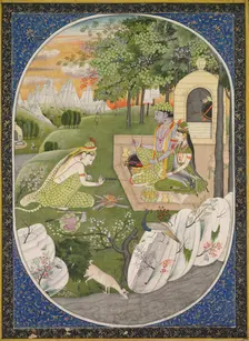 Rama, Sita and Lakshmana in the Forest, page from the Ramayana (Tales of God Rama), c. 1830. Creator: Unknown