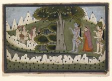 Rama, Sita, and Laksmana in a landscape with ascetics, c1830