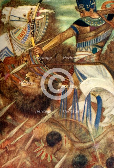 'Rameses II accompanied by a Lion', 1915. Creator: Evelyn Paul.