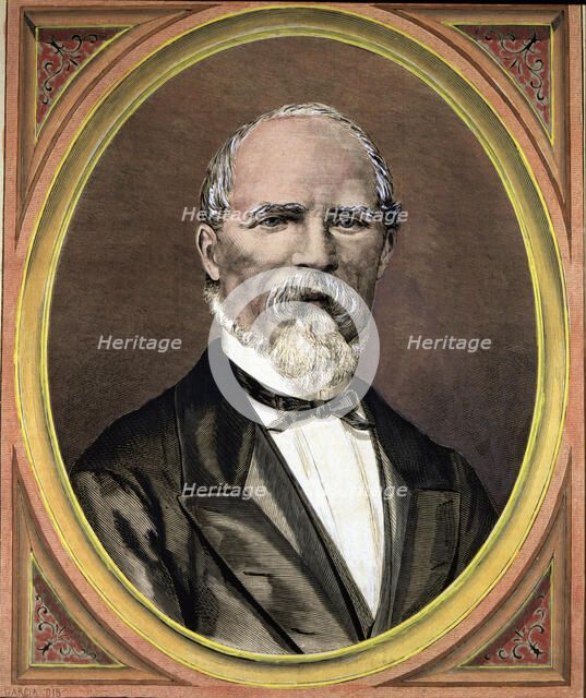 Ramon Cabrera i Griñó (Tortosa, 1806-1877), Army Military Carlist colored engraving of Spanish an…