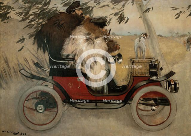 Ramon Casas and Pere Romeu in an Automobile. Artist: Casas, Ramon (1866-1932)
