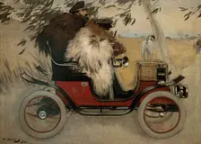 Ramon Casas and Pere Romeu in an Automobile. Artist: Casas, Ramon (1866-1932)