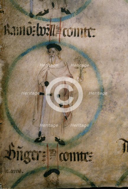 Ramón Borell I (992-1010), count of Barcelona, Gerona and Ausona, miniature in a 15th century par…