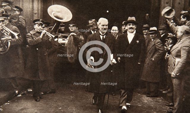 Ramsay MacDonald in New York being escorted by Grover Whalen, 1929.  Creator: S and G.