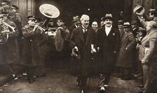 Ramsay MacDonald in New York being escorted by Grover Whalen, 1929. Artist: S and G