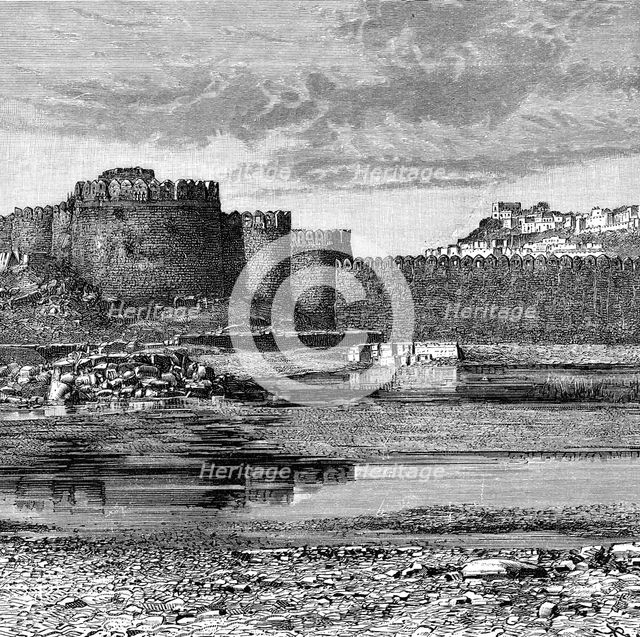 Ramparts of the town and citadel, Golconda, India, 1895. Artist: Unknown
