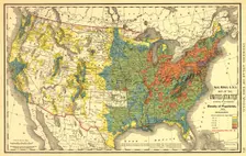 Rand, McNally & Co.'s map of the United States showing, in six degrees the density of pop..., 1890. Creator: Rand McNally