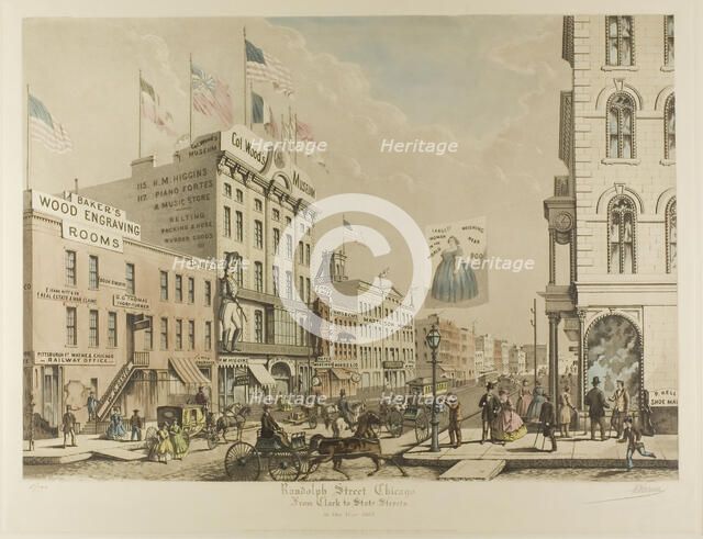 Randolph Street, Chicago, from Clark to State Streets in the ..., published 1926–28 (1865 depicted). Creator: Raoul Varin.