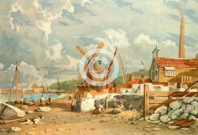 Randalls Flint Mill, Nine Elms, Battersea, 1830, (1947).  Creator: John Varley I.