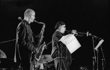 Randy Brecker and Michael Brecker (sax), Brecon Jazz Festival, Brecon, Wales, Aug 2001. Creator: Brian O'Connor