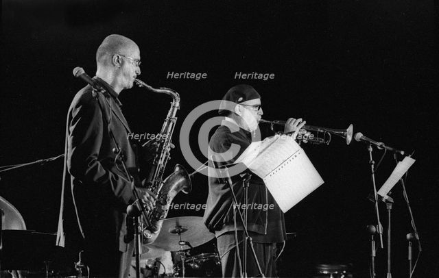 Randy Brecker and Michael Brecker (sax), Brecon Jazz Festival, Brecon, Wales, Aug 2001. Creator: Brian O'Connor.