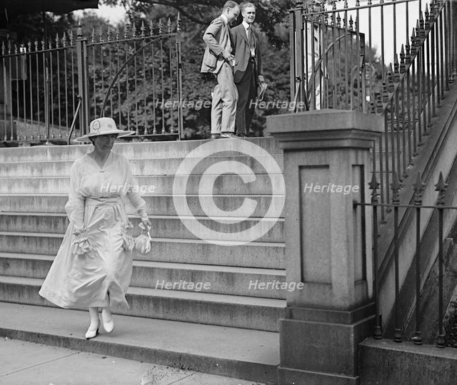 Rankin, Jeanette I.E. Jeannette, Rep. from Montana, 1917-1919. Leaving White House, 1917. Creator: Harris & Ewing.
