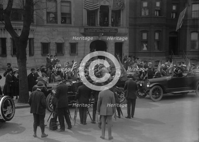 Rankin, Jeanette I.E. Jeannette, Rep. from Montana, 1917-1919 in Car Surrounded By Suffragettes,1917 Creator: Harris & Ewing.