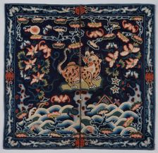 Rank badge of a military official of the fourth rank, with tiger, bats, and flowers, 19th century. Creator: Unknown