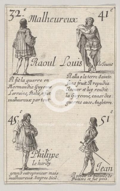 Raoul ... / Louis le Jeune..., from 'Game of the Kings of France' (Jeu des Rois de France), 1644. Creator: Stefano della Bella.