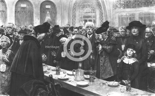 ''Rapatries a Evian; en ecoutant la "Marseillaise" on chante, on pleure, on prie…. !', 1917. Creator: J Simont.