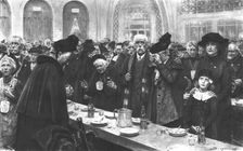 'Rapatries a Evian; en ecoutant la "Marseillaise" on chante, on pleure, on prie…. ! 1917. Creator: J Simont