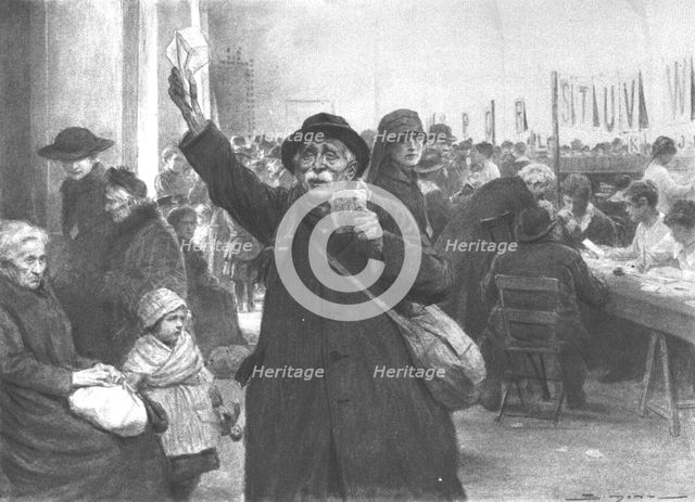 'Rapatries; apres la distribution des lettres: "Ils sont vivants tous les deux ! "'. Creator: J Simont.