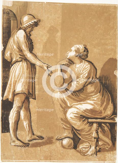 Raphael with his mistress, c1525. Creator: Ugo da Carpi (1480-1532).