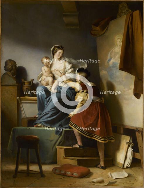 Raphael Adjusting his Model's Pose for his Painting of the Virgin and Child, c1820. Creator: Fragonard, Alexandre-Évariste (1780-1850).