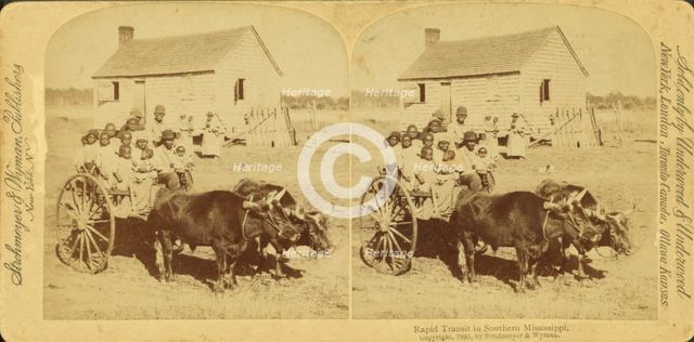 Rapid transit in southern Mississippi, [Large group of children on an oxcart], (1868-1900?). Creator: Unknown.