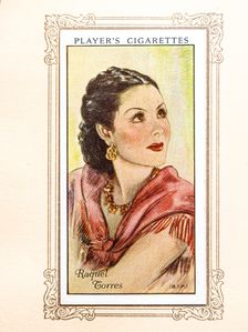 Raquel Torres Collectables Picture of movie stars that came with the Players cigarette packet, 1934. Creator: Unknown
