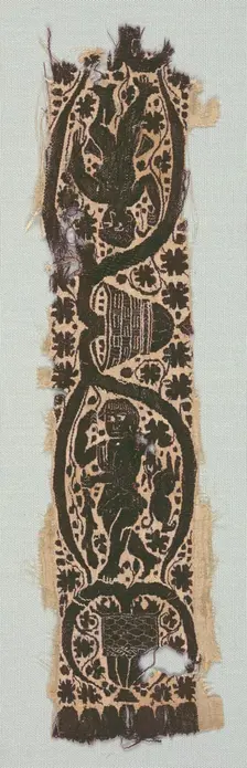 Rare Silk Tunic Fragment with Ornamental Sleeve Band, 400s-500s. Creator: Unknown