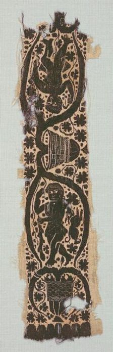 Rare Silk Tunic Fragment with Ornamental Sleeve Band, 400s-500s. Creator: Unknown