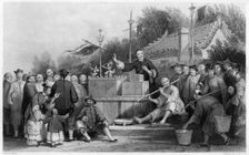 Raree show at Lin-sin-choo China, c1843.Artist: G Paterson
