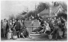 Raree show at Lin-sin-choo China, c1843.Artist: G Paterson