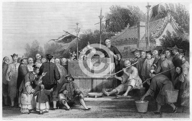 'Raree show at Lin-sin-choo', China, c1843.Artist: G Paterson