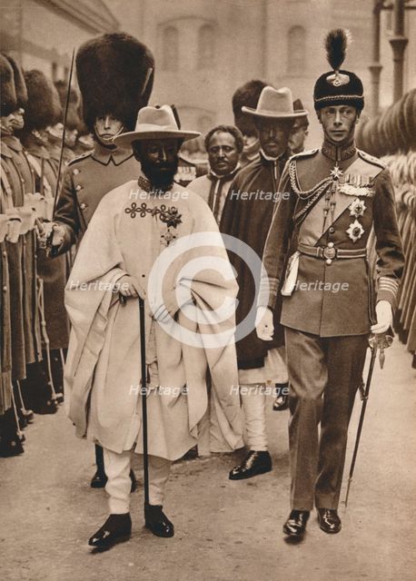 'Ras Tafari, Prince Regent of Ethiopia (Emperor Haile Selassie) with the Duke of York', 1924. Artist: Unknown.